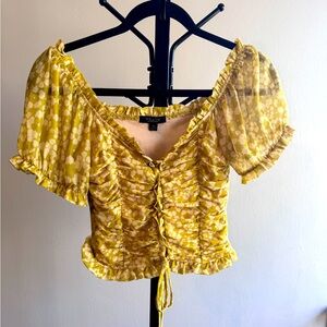 Yellow/Green Flower Crop Top (tie up front)